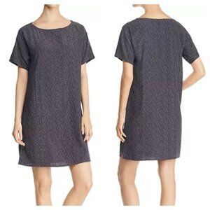 Eileen Fisher Morse Code Shift Dress M Graphite Gray/Cream